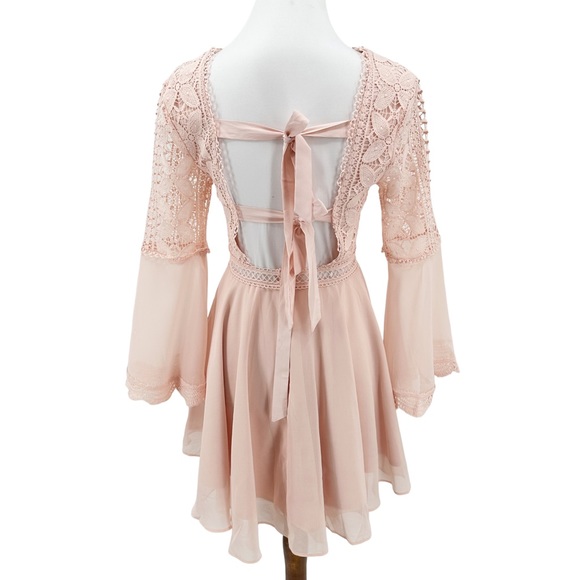 Two Sisters the Label Darcy Pink Long Sleeved Open Back Mini Dress 2 Fairycore - Picture 5 of 7